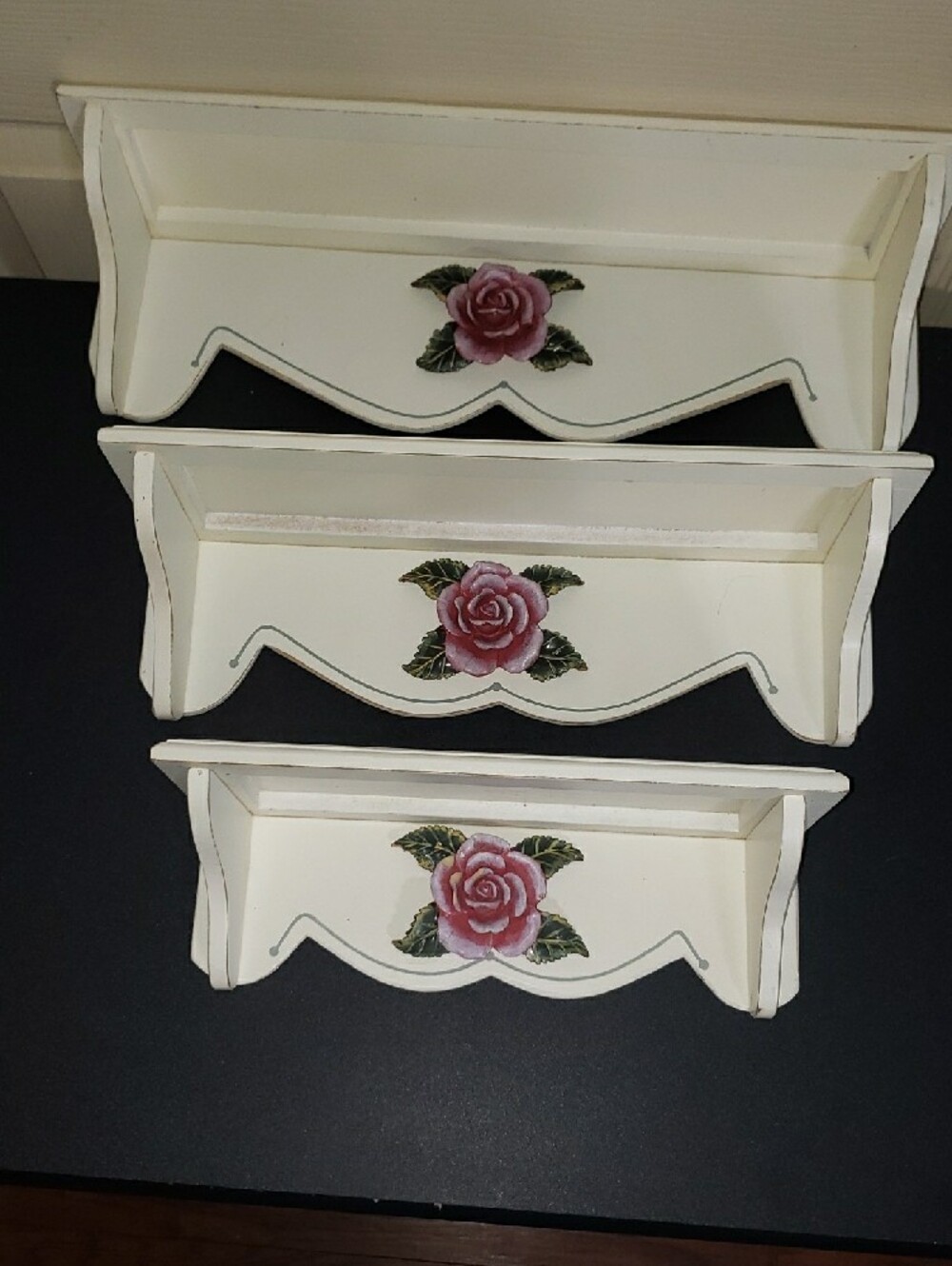 Vintage White Pink Rose Accent Floral Wall Shelves Decor Display